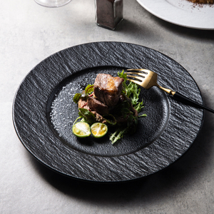 Plato Trinche De porcelana, conjunto De platos De roca, Vajilla De cerámica negra para servir platos para Catering, restaurante y Hotel De estilo mexicana para bodas - Product Image 1