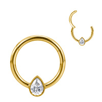 Anting Titanium GZN ASTM F136 Berbentuk Buah Pir dengan CZ, Model Hinged Segment Clicker Hoop untuk Septum, Hidung, Helix, dan Tulang Rawan, Perhiasan Tindik Tubuh dengan CZ