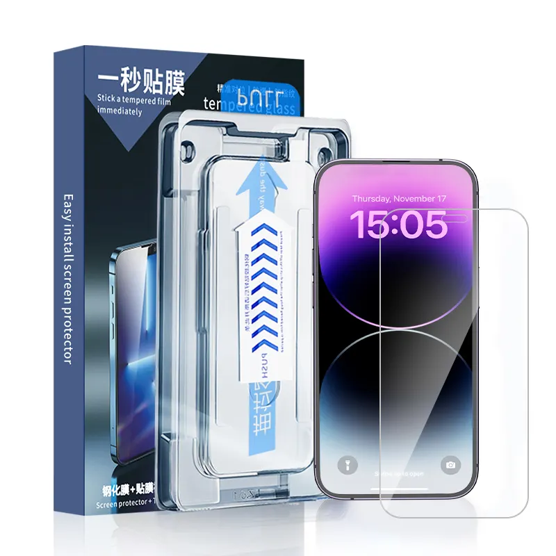 IPhone 용 인기 매직 박스 9H 강화 유리 필름 11-15 시리즈 iPhone 용 먼지없는 간편한 설치 화면 보호기