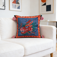 Housse de coussin brodée avec un dragon chinois, coussin décoratif oriental bohème pour la décoration de la maison