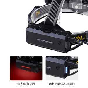 Lampe frontale LED XPE COB rechargeable avec batterie Type C, lumière rouge, multifonctionnelle pour l'extérieur - Product Image 4