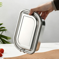 Bruchsichere Zweistöckige Lunchbox mit Snack-Fächern Erwachsenen-Essensbehälter Edelstahl Bento-Box mit Schnappverschluss-Stahldeckel