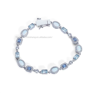 Bracelet Hip Hop 6 mm élastique avec boucle, zircon bleu, opale, chaîne de bijoux, personnalisation de bijoux, collier Tanjing Fashion Lijing - Product Image 5