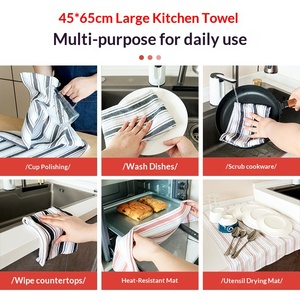 Essuie-tout de cuisine en coton doux de style nordique, serviette à vaisselle rayée teinte en fil, torchon 100 % coton réutilisable - Product Image 5