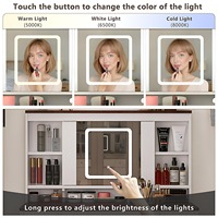 Miroir de coiffeuse moderne en bois avec éclairage LED réglable, 5 tiroirs, prise intégrée, tabouret confortable, miroir coulissant pour le maquillage