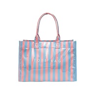 Tas Tote Wanita Kanvas Warna-warni, Ringan, Kapasitas Besar, Dua Tali, Cocok untuk Perjalanan, Bahan PVC Bergaris, Harga Terjangkau