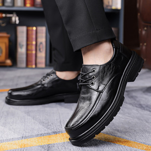 Leather Men's Oxfords <b>Round</b> Toe Lace-up Spring Wedding Dress Shoes <b>Cushioned</b> Rubber Sole Solid Color Business Formal Wear - Product Image 3