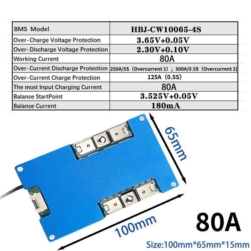 HBJ 4s 12v 60a 80a bms for Lifepo4 Battery Pack with balance 180ma and Two temperature control Lead acid to lithium battery bms · image 4