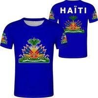 Kaos Pria Cepat Kering Bahan Polyester Motif Bendera Nasional Haiti Cetak Penuh Lambang Pohon Palem Kerah Bulat untuk Aktivitas Harian, Jalanan, Luar Ruangan, dan Olahraga