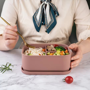 Food Grade BPA Free Silicone Bento <b>Lunch</b> <b>Box</b> Heatable Leak Proof Microwavable 3 Compartment Collapsible Food Storage Container - Product Image 4
