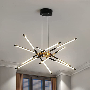 Lustre suspendu LED linéaire moderne Sputnik à tubes, style nordique simple, intensité réglable, pour restaurant et salon - Product Image 1