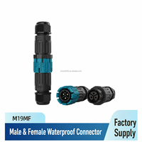 Conector Impermeable M19 IP68 de 3 Cables, Macho y Hembra, En Línea, para Fuente de Alimentación LED para Exteriores