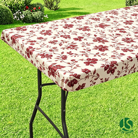 Nappe ajustée élégante en PEVA non tissé avec dos en flanelle, écologique, imperméable, jetable, motif vintage Bourgogne Rose