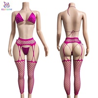 Ensemble de 3 pièces de vêtements de danse exotique en résille et strass ELITES, disponible en gros, tenues de strip-teaseuse