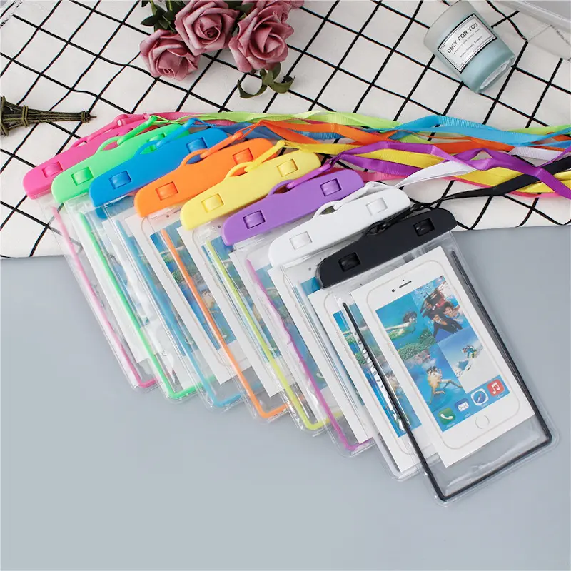 Factory Supply Cheap High Quality Fluorescent PVC Transparent Waterproof Bag For Mobile Phones Under 6.7 inch