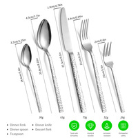 Couverts en acier inoxydable 410 martelé épaissi, couteau à steak occidental, cuillère et fourchette à dîner, cuillère à café pour hôtels et restaurants