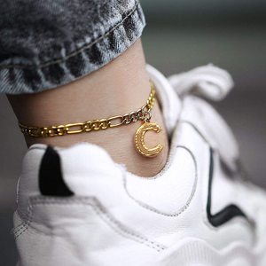 Tobillera Cubana Clásica de Acero Inoxidable con 26 Iniciales, Chapada en Oro, Joyería de Moda de Verano para Mujer, Venta al por Mayor - Product Image 3