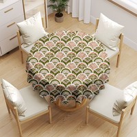 Nappe personnalisée de 120 pouces, bleu vert, motif vintage en lin, feuilles et fleurs, pour table ronde/