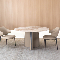 Ensemble de table et de chaises de salle à manger rondes en céramique contemporaines modernes avec revêtement en PU, 4 places, meubles de salle à manger pour hôtel