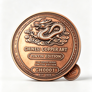 Barra de Cobre de 1 Onza .999 con Grabado de Dragón, Medalla Redonda de Cobre Fino, Pieza de Edición Limitada para Colección y Regalo - Product Image 2