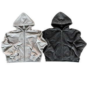 Custom <b>Extra</b> <b>Large</b> Rhinestone Acid Wash High Quality French Terry 100% Cotton Quality Street Wear Super Square Acid Wash Hoodie - Product Image 3