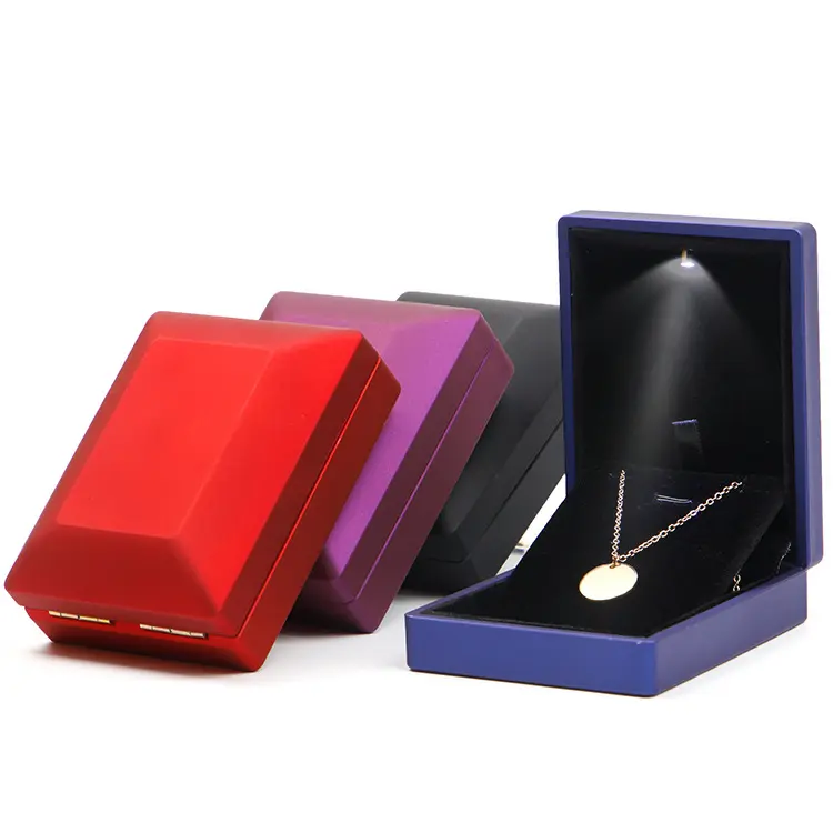 Led light jewelry gift velvet plastic boxes with custom ring led necklace big packaging pendant bracelet for christmas present