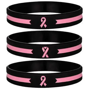 Skeleteen braccialetto in gomma con nastro nero rosa per la consapevolezza del cancro al seno accetta bracciale con logo personalizzato