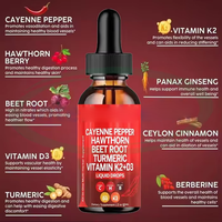 Huile de Capsaïcine Halal 60ml avec Hawthorne, Vitamine D3 K2, Betterave Biologique, Curcuma et Curcumine – Gouttes Liquides de Poivre de Cayenne pour les Cheveux