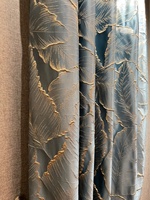 Rideaux occultants prêts à poser de haute qualité, luxueux, en jacquard à feuilles dorées et bleues, avec œillets