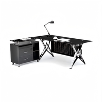Liyu Mobilier de bureau moderne Table d'ordinateur en verre noir à la mode avec cadre en métal extensible convertible pour bureau à domicile