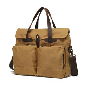 Men's <strong>Briefcase</strong>-Style Camera Bag Crossbody Single-Shoulder Laptop Satchel Outdoor Travel Canvas Crazy Horse <strong>Leather</strong> Trim Cotton - Product Image 3