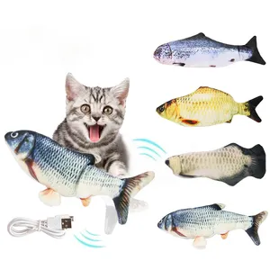 卸売Usb 3dソフトかわいい移動キャットニップフロッピー自動電気噛むペットインタラクティブ魚猫のおもちゃ猫のための
