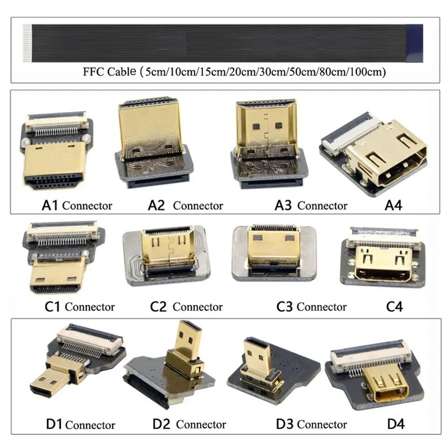 Flat Short FPC FFC Micro Mini HDMI Cord Ultra-Thin Wire Cord Flexible Mini Micro Ribbon Cable 10cm 15cm A1 A2 C1 C2 D1 D2 HDMI