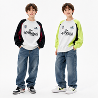 Sudadera para Niños 2026 con Contraste de Color, Estampado de Letras, Cuello Redondo, Estilo Casual Urbano, Moda Otoño-Primavera