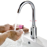 Robinets d'évier de lavabo en laiton, salle de bains double puissance sans contact chrome