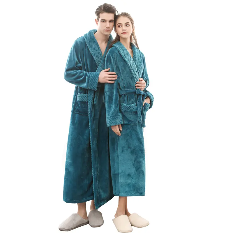 Hochwertiges festes Nachthemd gewebter Spa-Bademantel Herren-Langarm pyjama Gemütliche weiche Plüsch-Schal kragen Robe mit Gürtel