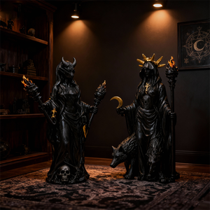 Set di Statue in Resina di Deesse Mitologiche Maestose, Stile Nero e Oro, Statuette di Streghe per Altare, Tavolo e Decorazione Domestica - Product Image 1
