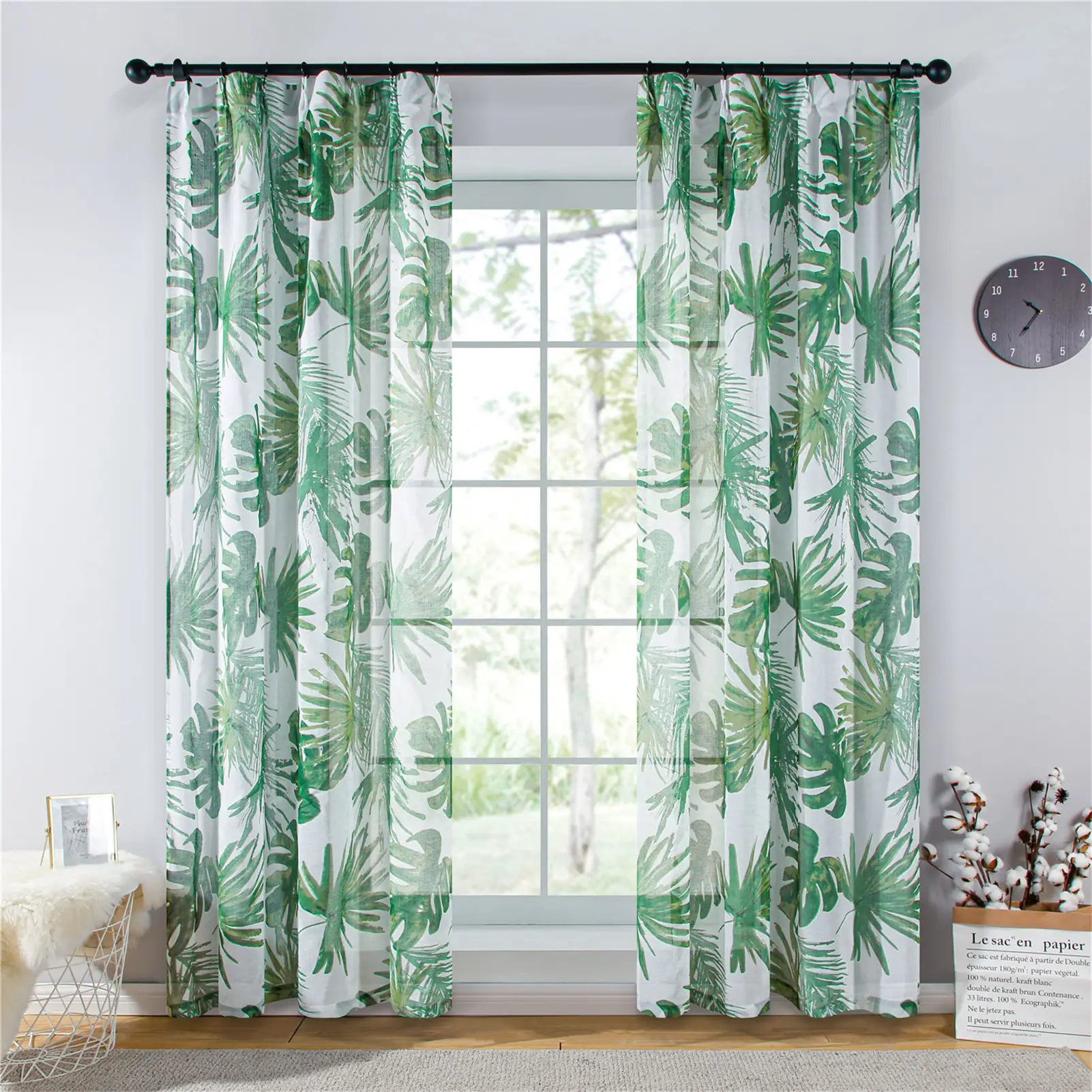 Amazon Hot Sell European and American Style Cheap Sheer Floral Printing Curtain for the living room