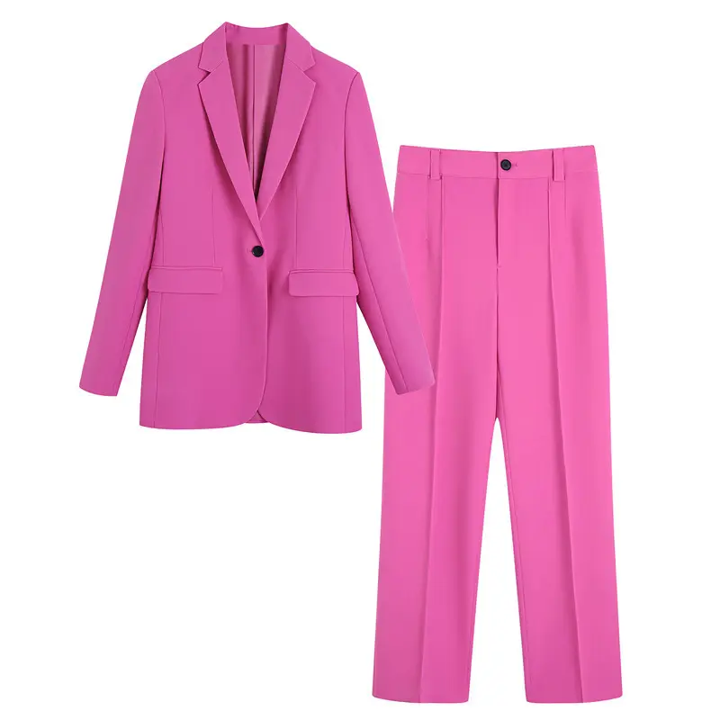Customized commuter pink one button casual suit jacket casual trouser suit female lady blazer