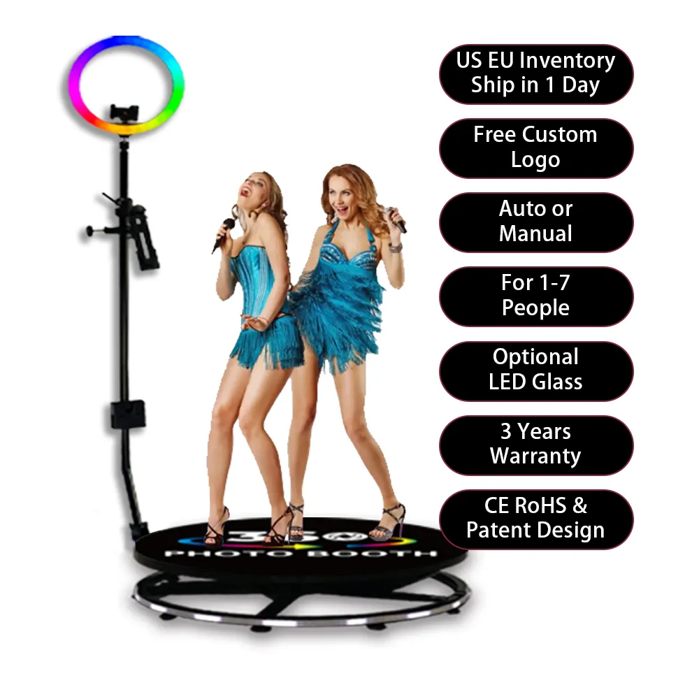 40inch 100cm 4 People Large Wireless Wedding Party Rental Led Spin Rotating Automatic Camera 360 Photo Booth With Rotating Stand