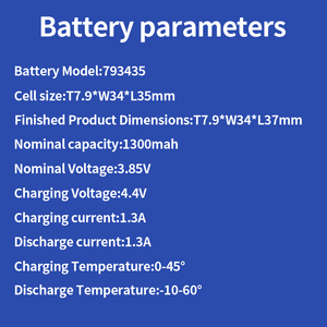 แบตเตอรี่ลิเธียมโพลิเมอร์แบบชาร์จได้ประสิทธิภาพสูง 793435 3.85V 1300mAh  UN38.3 IEC62133 UL1642 - Product Image 3