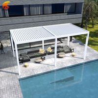Pergola de jardin bioclimatique de luxe en aluminium, imperméable, motorisée, avec accessoires LED en option, revêtement poudré, nature