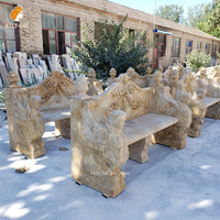 Statue de jardin en pierre naturelle, banc en marbre beige sculpté à la main avec dossier