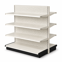 Étagère de présentation double face pour supermarché, robuste, blanche, avec panneau perforé, en métal, réglable
