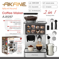 Cafetera AKANE A.81257, 1600 W, 20 Bares, Máquina de Espresso, Capacidad de 1.8 L, Molinillo de Granos de 280 g, Ciclo de Preparación Doble, 2 en 1