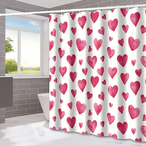 2024 New Customized Wholesale Waterproof Shower Curtain Valentine's Day Pink Love Print Shower Curtain Bathroom Decoration