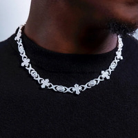 Collier Hip Hop Massif pour Homme en Laiton Plaqué Or 18K, Serti de Zircone Cubique, avec Maillons Entrelacés, Motifs Croix, Œil et Nœud X