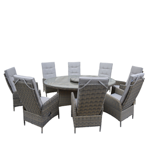 Bộ bàn ăn mây ngoài trời 8 món với ghế ngả lưng cao có thể điều chỉnh & bàn kính, màu sắc và kiểu dáng tùy chỉnh có sẵn - Product Image 6