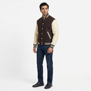 Chaqueta Varsity de Alta Calidad para Hombre, Invierno, 100% Algodón, Transpirable, Cuello Alto, Logotipo Bordado en la Parte Delantera - Product Image 1