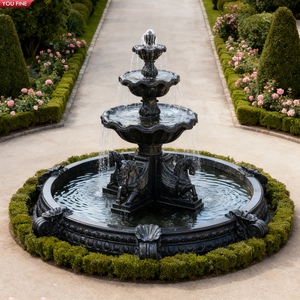 YOUFINE Fontaine Pégase à <span class=keywords><strong>trois</strong></span> niveaux en marbre noir sculpté à la main, statues de chevaux ailés pour l'aménagement paysager <span class=keywords><strong>des</strong></span> cours de <span class=keywords><strong>châteaux</strong></span> - Product Image 2